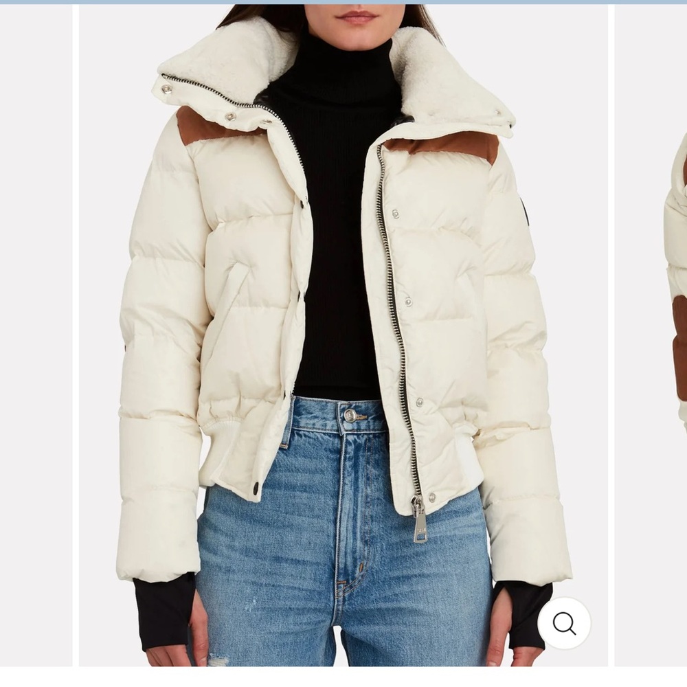 SAM. Cream and Brown Puffer Jacket with Quilted Design
